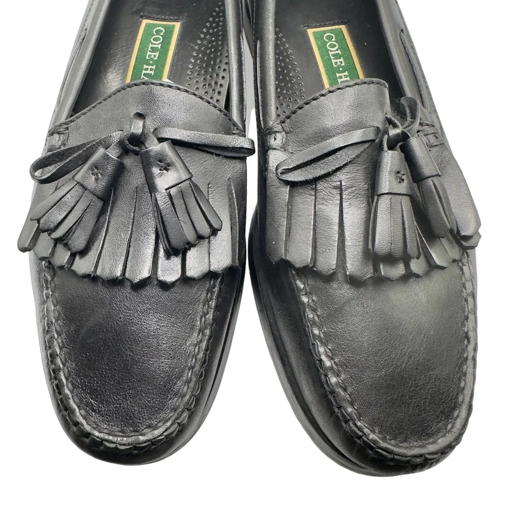 Cole Haan | Men | Matte Black Leather Kilted Tassel Loafers | Size 11 D